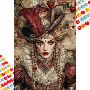5D DIY Full Drill Round Diamond Painting - Diamond Painting Kit Feather Hat. Mosaic Canvas DIY Wall Art, Home Wall Decoration, Suitable for Birthday and Anniversary Gifts, Diamond Art Tools