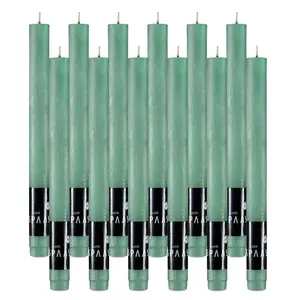 Rustic Green Candlesticks - 12 Pack - 10" Decorative Green Candles for Christmas Home Decoration, Table Candles, Party, Wedding, and Holiday