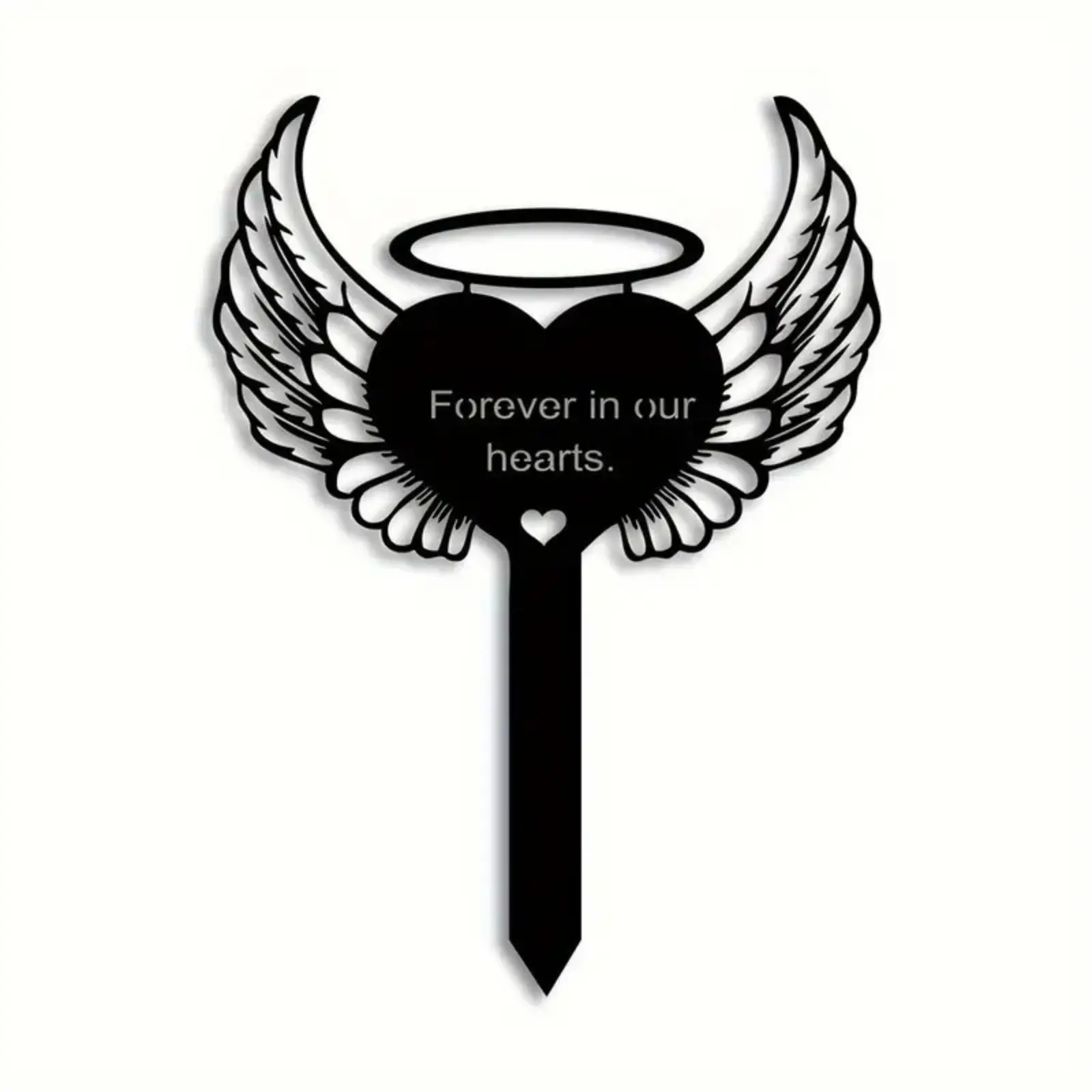 Metal Memorial Stake with Heart and Wings, Outdoor Garden Grave Decoration, Sympathy Remembrance Gift for Loss