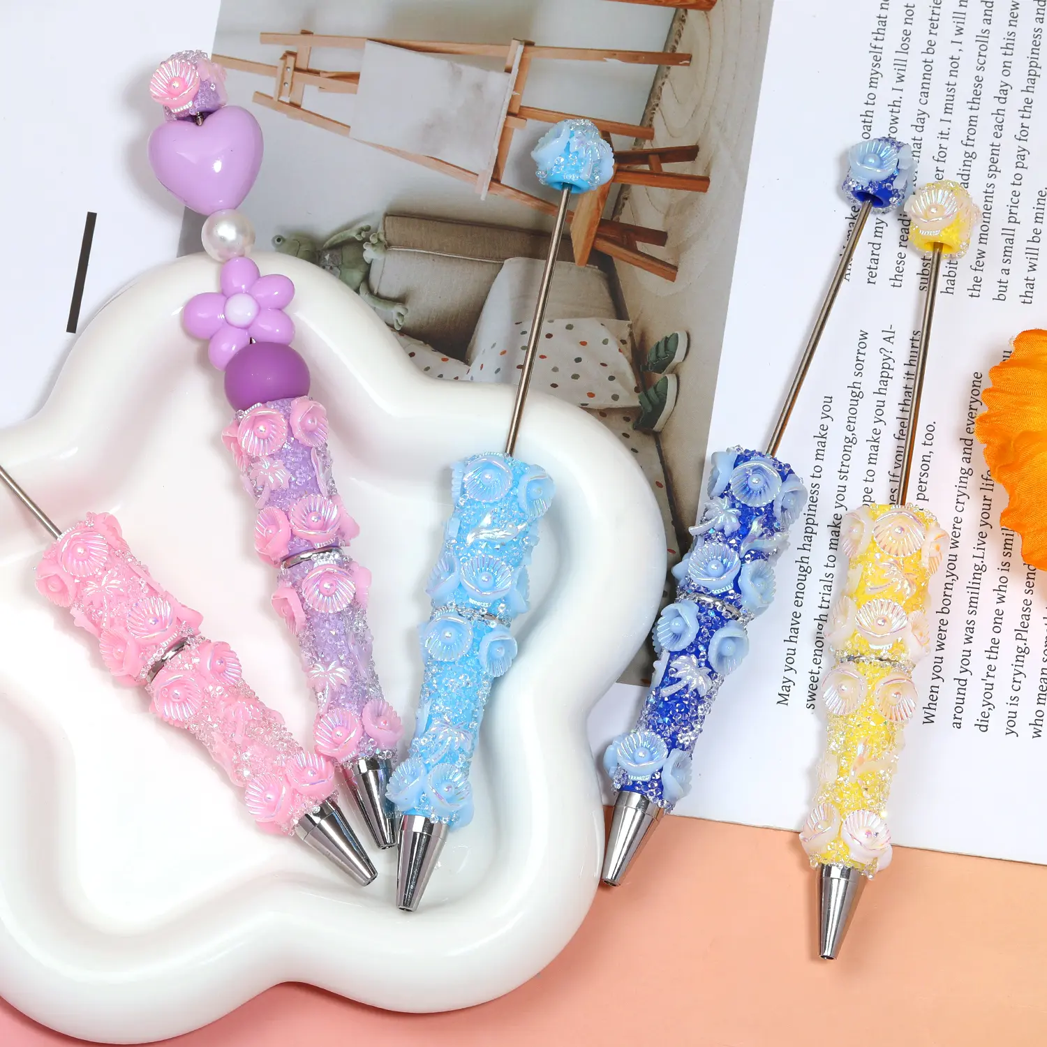 【P192】5pcs diy beaded pens new pearl heart style candy ballpoint pen