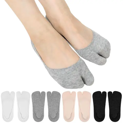 4pairs basic, simple, Everyday, Soft and comfortable knitted thumb boat socks with silicone anti slip design at the heel, suitable for women's sports and shopping wear, Soft Comfy Socks