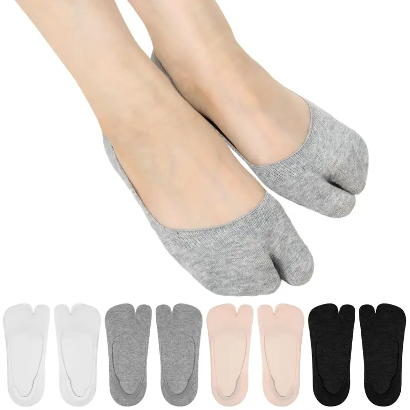 4pairs basic, simple, Everyday, Soft and comfortable knitted thumb boat socks with silicone anti slip design at the heel, suitable for women's sports and shopping wear, Soft Comfy Socks