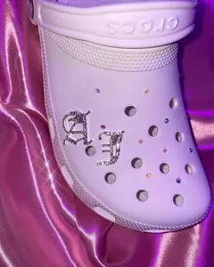 Old English Shoe Charm Gibbitz- Silver Finish, Rhinestone Embellishment, Classic Style, Personalize Your Footwear with Each Letter - Comfort, Bedroom, Decor, Pedal, Walking, Parent