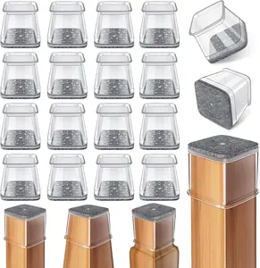 24 Pcs Chair Leg Floor Protectors Square, Silicone Felt Furniture Leg Pads Caps Covers for Hardwood Floors (Fit:1-1/16" to 1-5/8")
