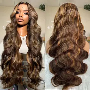 Outlets Deals Highlight Body Wave Human Hair Wigs on Clearance Sale 200% Density 13x4 Lace Front Wig Pre-Plucked Natural Hairline HD Transparent Lace Front Wigs For Women 18-34 inches Natural Black Color