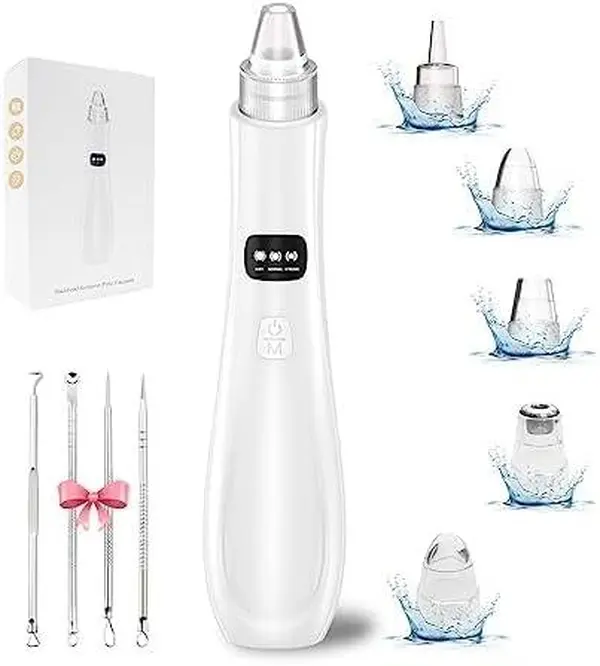 Blackhead Remover Pore Vacuum for Deep Cleaning, CE Certified Facial Extractor Tool with 3 Suction Levels & 5 Probes, USB Rechargeable & Travel Size for Adults, Abs, Rechargeable Battery, Remove Blackheads, Battery Operated Blackhead & Blemish Removers