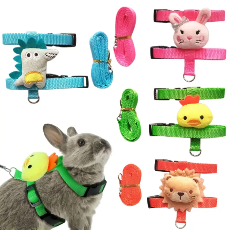 4 Pcs Adjustable Bunny Harness and Leash Set for Small Pet, Animal | Cute Vest Harnesses, for Rabbits Ferrets Guinea Pig Kitten Puppy, Small Pet Supply, Adjustable Straps, Animal Design