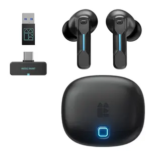 Middle Rabbit SW5 2.4G Wireless Gaming Earbuds with Mic 20ms Low Latency Dual-Mode Dongle & Bluetooth 4 Mics for PC PS5 PS4 Desktop VR