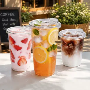 Fit Meal Prep Clear Plastic To-Go Cups with Strawless Lids – Disposable Iced Coffee, Smoothie Cups BPA Free Drink Cups for Bubble Tea, Cold Drinks, 16/20/24 oz, 50/100 Pack(Home & Party Disposable Tableware)