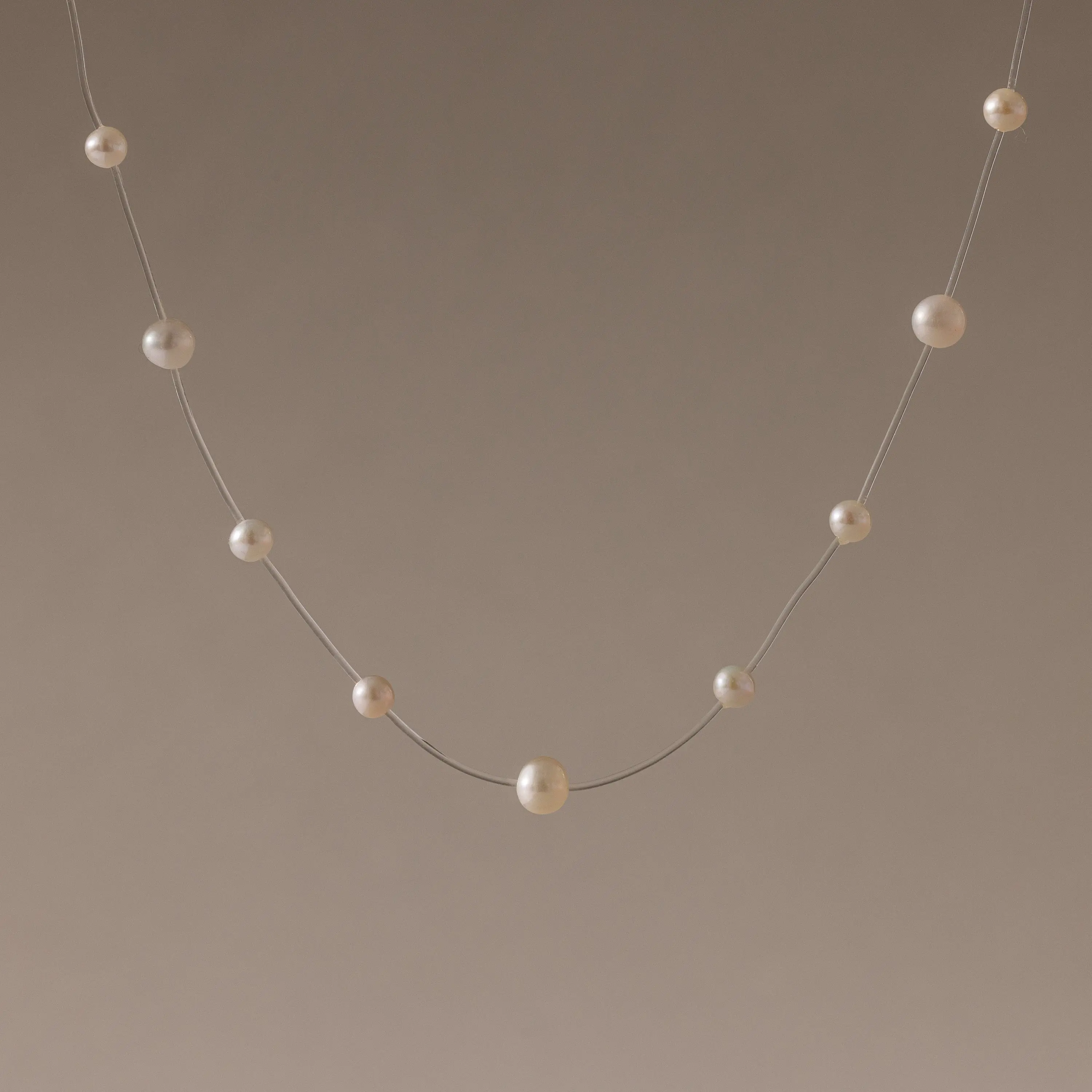 Floating Pearl Necklace by Caitlyn Minimalist - Dainty Pearl Station Charm Necklace - Elegant Wedding Jewelry - Gift for Her