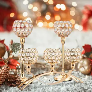 3Pcs Gold 3-Arm Tealight Candle Holders, Candlestick Candelabra Stand Wedding Table Centerpieces & Home Decor for Living Room Fireplace, Holiday Party Use