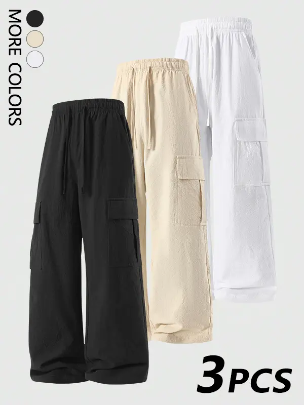 Men’s cotton jogging/running pants for outdoor sports and hiking; cargo sweatpants with pockets; loose, relaxed fit; versatile casual wear.
