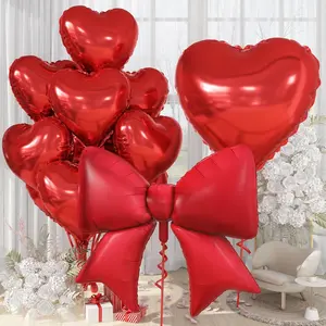 32 Inch Heart Balloons, Large Bow Foil Balloons, 38" Giant Matte Bow-Knot Balloon, 18" Metallic Heart Shape Helium Balloon Set