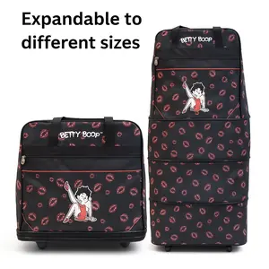 Betty Boop Large Rolling Duffel Bag with Kiss Print | Expandable Collapsible Travel Bag with Wheels & Handle | Versatile Softside Suitcase for Travel, Storage, or Weekend Use
