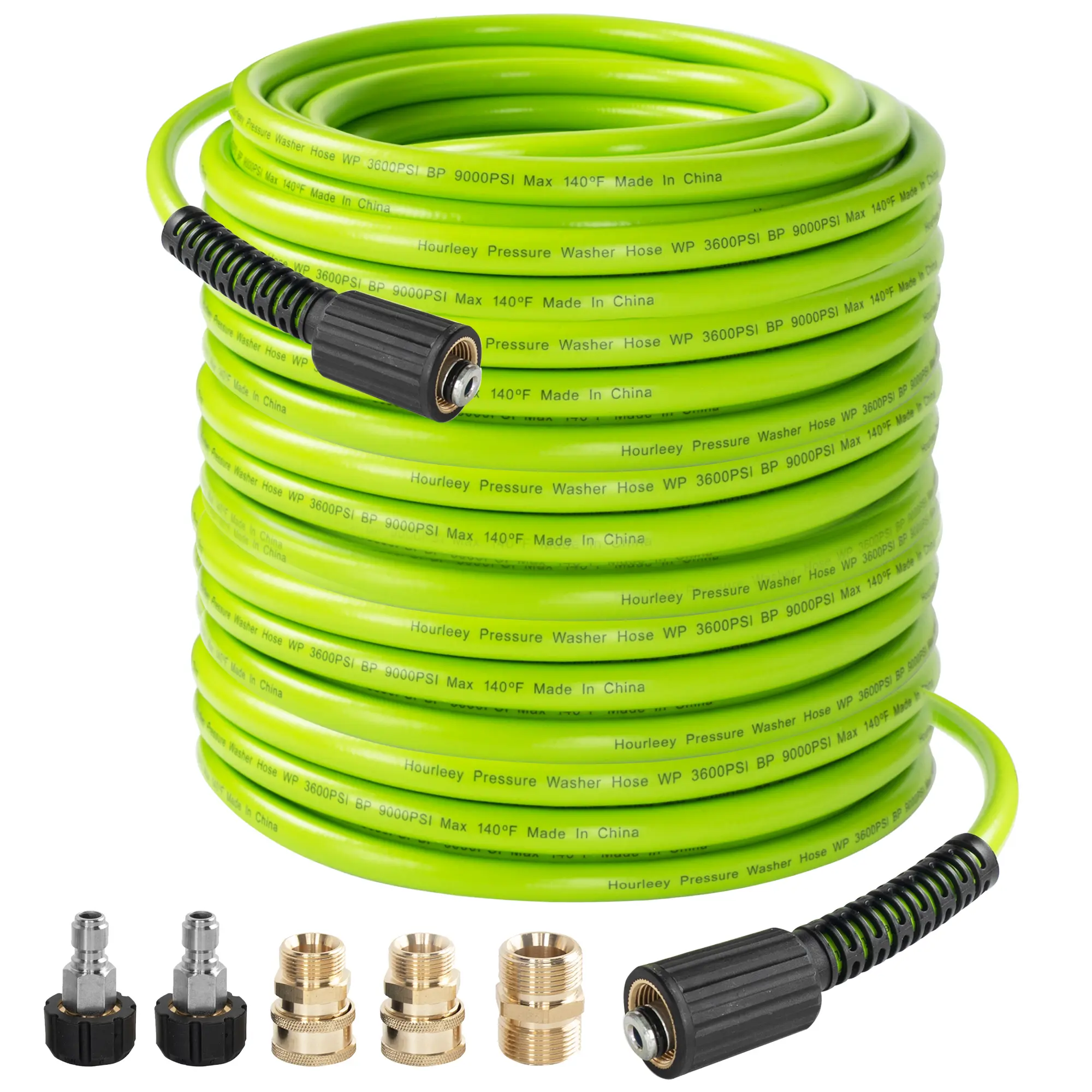 Hourleey Pressure Washer Hose 30FT/50 FT/100 FT, 3600 PSI Flexible Kink Resistant Power Washer Hose Replacement, 1/4" Quick Connect Pressure Washer Hose Extension With M22 x 3/8", Blue