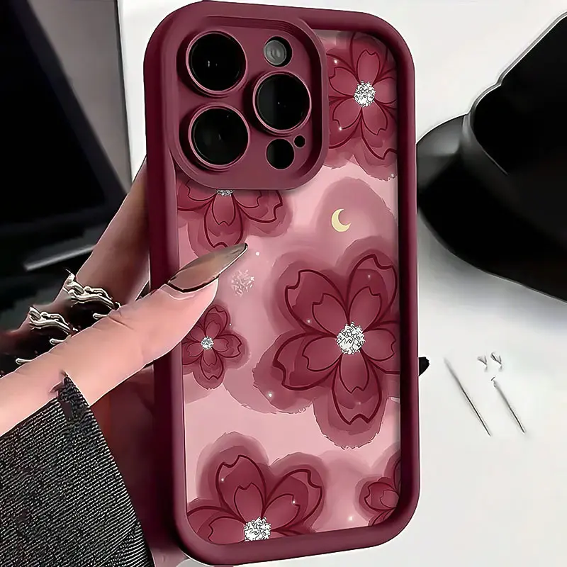Burgundy Gradient Red Floral 2D Print TPU Phone Case - Lens Protection, Durable Soft Casing for iPhone 17 Pro Max,16,16e,15,14 Plus,13,12 Mini,11,Air,X,XS - Compatible with Smartphone,Handheld,Cellphone Devices,Gift, Accessories