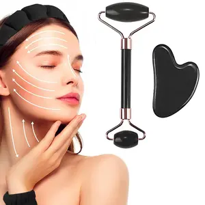 Face Massage Tool, 2 Counts/set Face Roller & Body Massage Tool, Including 1 Massage Roller & 1 Heart Shape Gua Sha Board, Facial Massage Tool, Christmas Gift