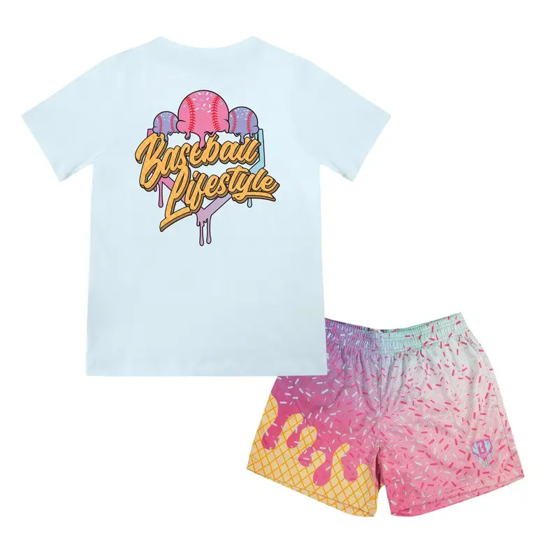 BL101 Ice Cream Tee & Shorts Set for Youth & Adults | Graphic Baseball Outfit | Performance Mesh Shorts
