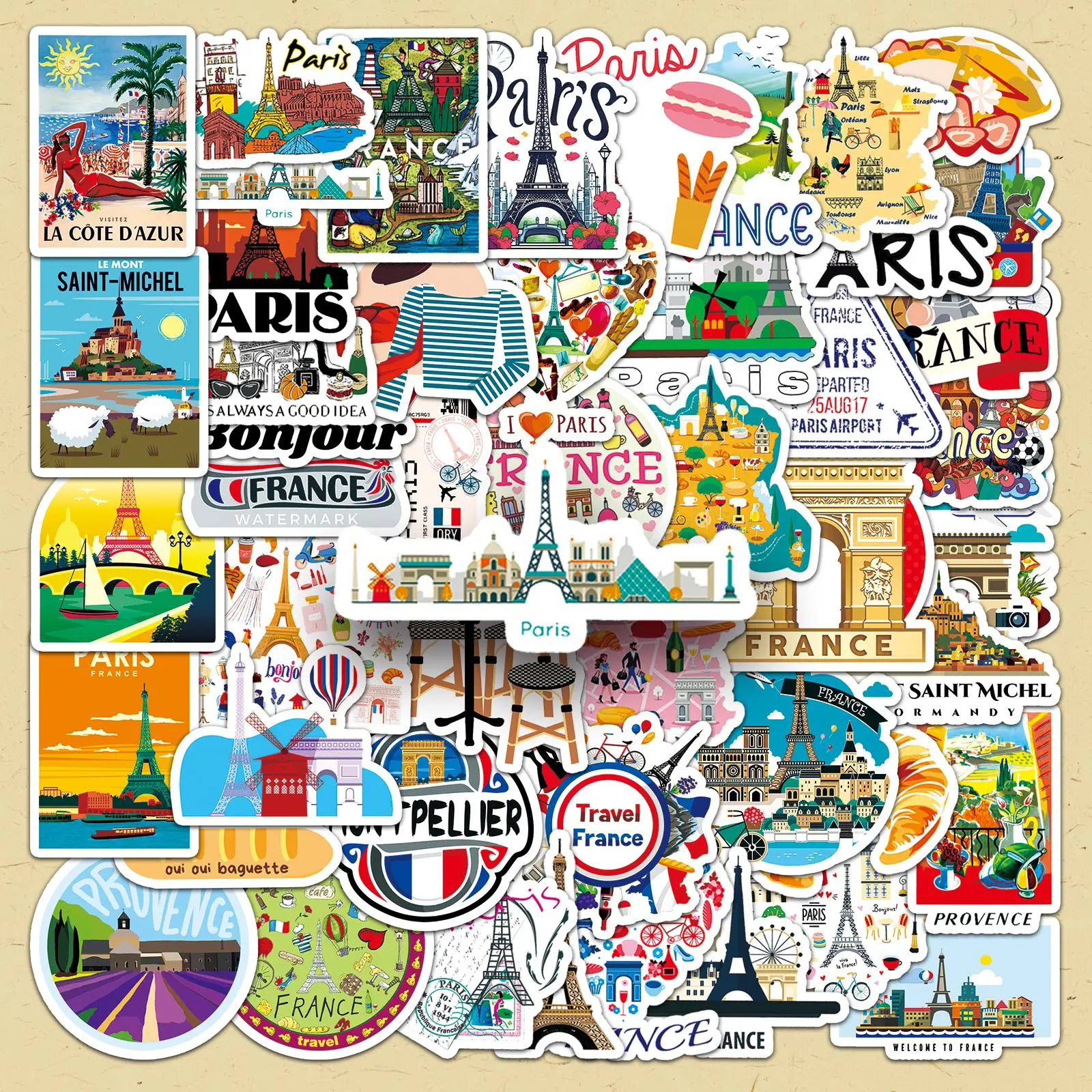 Paris Landmark Pattern Sticker, 100pcs/set DIY Decorative Sticker, Scrapbooking & Stamping Supplies for Journal Making, Adhesive Stickers, Aesthetic Stickers, DIY Sticker Paper, Sticker Haul
