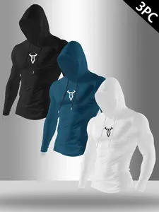 Men's 3-Pack Athletic Hooded Compression Shirts, Quick Dry Long Sleeve Workout Tops, Slim Fit Gym Hoodies with Drawstring for Training, Running, Fitness, Active Sportswear, Athletic Apparel #tiktokmademebuyit