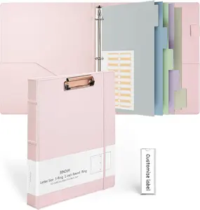 Hardcover 3 Ring 1 inch Leather Binder, Professional Binder Organizer Suitable for Letter Size, Binder Dividers with Tabs, Clipboard Design, Faux Rose  Leather