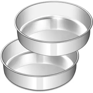 8 Inch Cake Pan Set of 2, Stainless Steel Round Layer Cake Baking Pans Tins, Non-Toxic & Healthy, Leak-proof & Easy Clean & Dishwasher Safe
