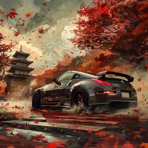 Autumn Drift  Nissan 350Z Artwork | Framed & Unframed 16x20"