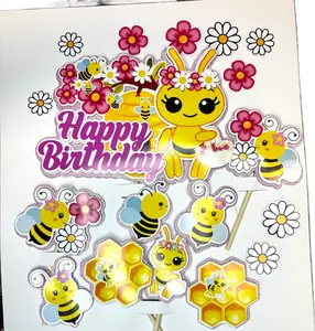 Abejita Chiquitita Cakes Toppers Made of Cardboard Colorfully Decorative for Birthday Parties Perfect for Any Size Cakes