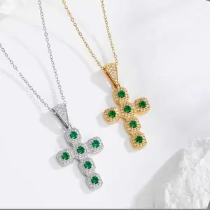 Green Diamond Cross Minimalist Pendant Necklace Two-tone gold and silver Versatile  jewelry Perfect for any occasion Layered Cross Necklace  gifts for girlfriend/mom/daughter,Holiday Haul,New Year Gift