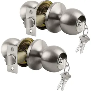 [2 Pack] Entry Door Knob with Lock, Keyed Different Door Lock for Exterior Door and Front Door, Standard Ball, Satin Nickel
