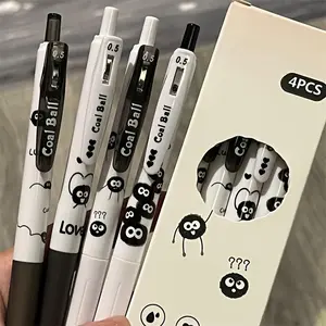 6pcs Cute 'Coal Ball' Gel Pens with Stylish Carbon Tips, Fun Click Pens for Study & Exam, Unique Pen Set for School Supplies