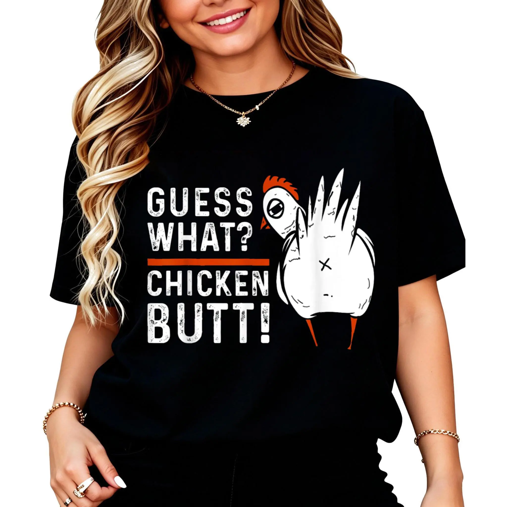 100% Cotton Guess What Chicken Butt T-Shirt Women Men Unisex Clothing Streetwear