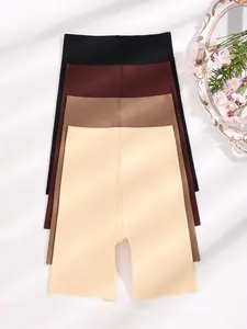 Four-Piece Set Women's High Waist Briefs, Comfortable Fit Plain Color Seamless Underwear Shorts, Casual Low Rise Pantyhose for All Seasons