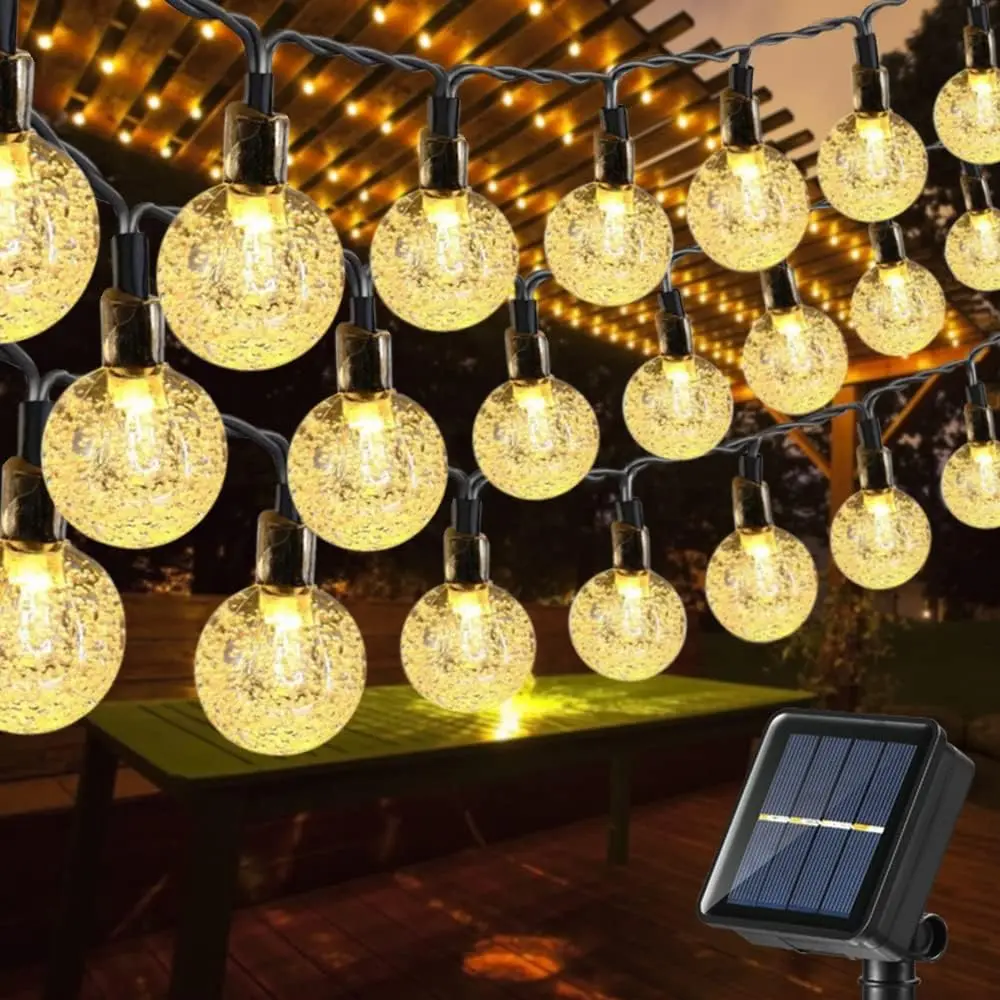 Outdoor Waterproof Solar String Lights - 56-Foot, 100-LED Globe String Lights (8 Modes Included) - Crystal Ball-Style Solar Garden Lights, Ideal for Summer Garden Parties, Lawns, Patios, Gazebos, and Outdoor Courtyard Decoration