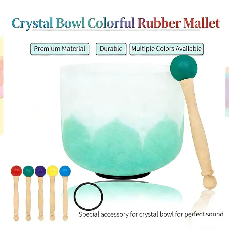 Crystal Bowl Music Bowl Set with Color Rubber Round Ball Tap Stick, Includes Rubber Ring, Perfect for Beginners, Percussion Musical Instruments