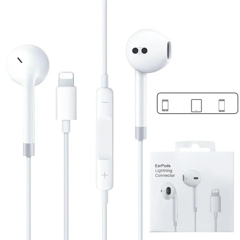 Clear Call Earphones with Built-in Mic & Volume Control – Lightning and USB-C Options, White Durable Design