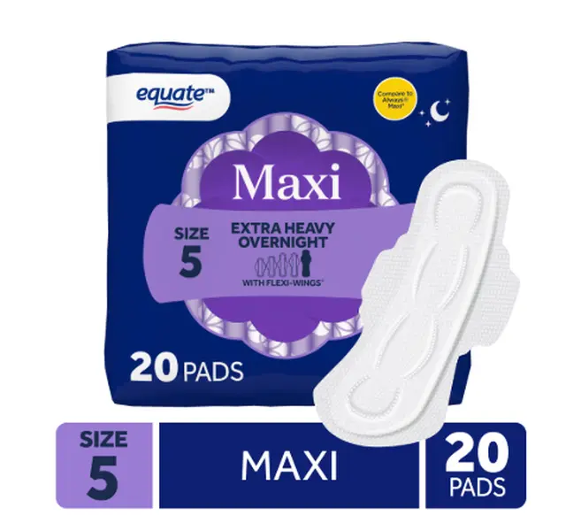 Overnight Maxi Pads with Flexi-Wings, Extra Heavy Overnight Absorbency
