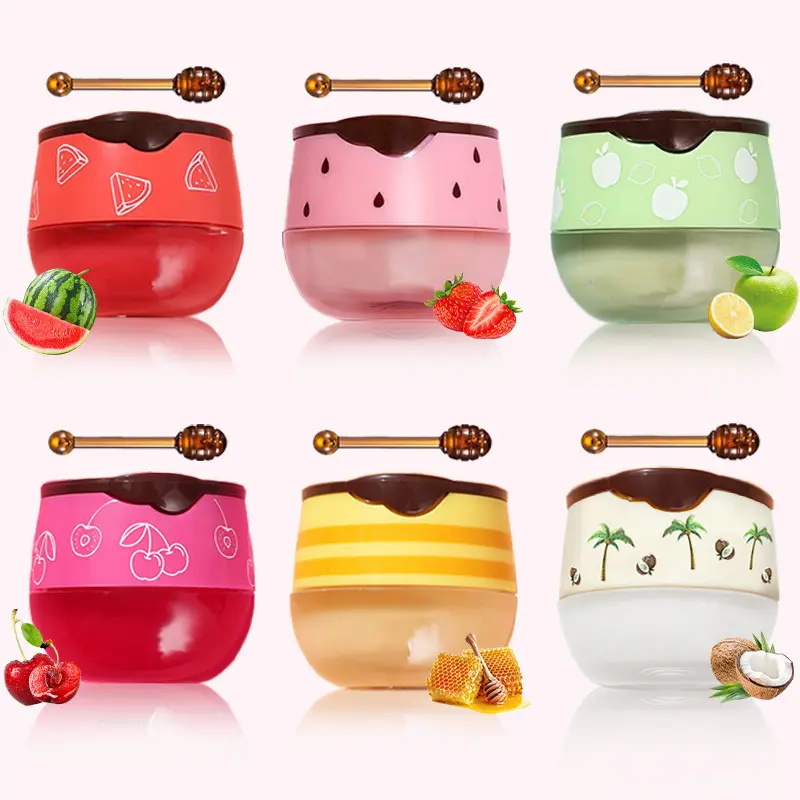 6-color set fruit lip mask and lipstick, hydrating lip balm, honey jar, cartoon heart and cloud lip mask, strawberry honey, Daily Lip Moisturizer, Lip Moisturizer