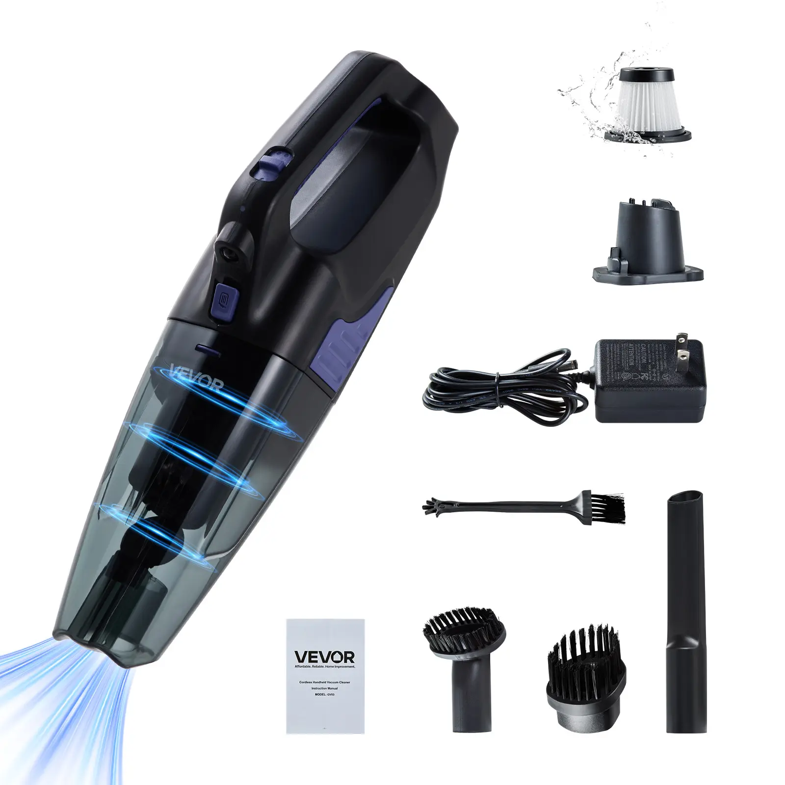 VEVOR Cordless Vacuum Cleaner - Automatic Rechargeable Car Vacuum, Cars Accessories, Lightweight Handheld Device with HEPA Filter, Brushes, Powerful Suction for Home Use, Vacuum Cordless