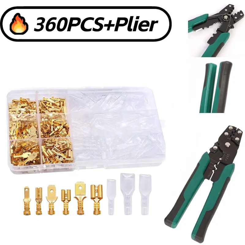 360pcs Crimp Terminal Connectors, Equipped with Wire strippers, Cold-Pressed Wire Connectors, Voltage Terminal Spade Connector Set, Durable Reliable Connectors, Terminal Plug Kit, Crimping Terminals