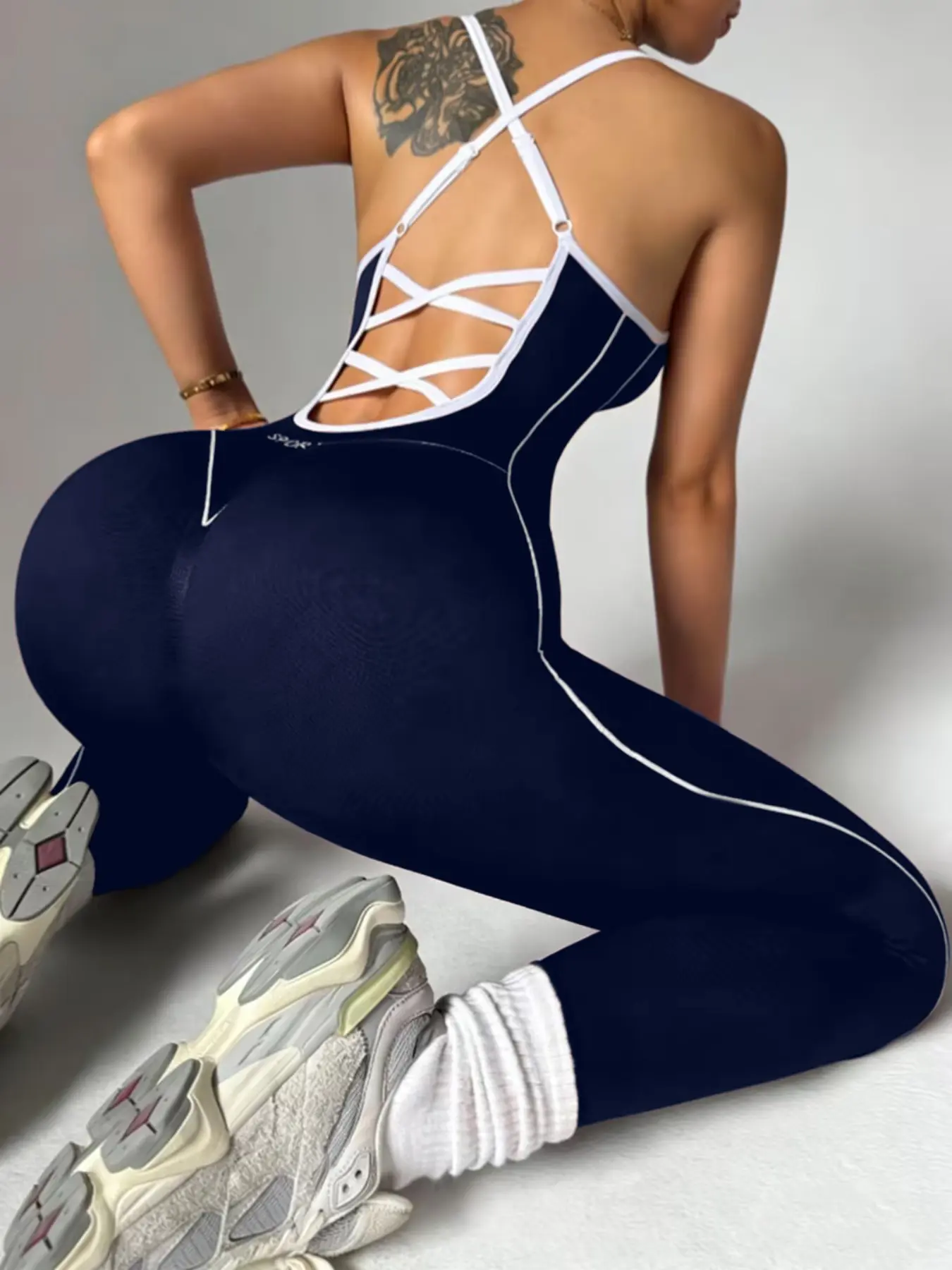Women's Sporty Jumpsuit, Colorblock Halter Yoga Pants, Plain Pattern, Above the Ankle, All Seasons, Comfortable Activewear, Stretch Jumpsuit, Stretchy Jumpsuit, Stretchy Sports Jumpsuit