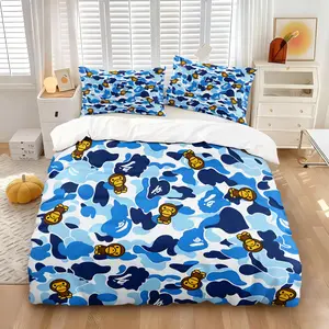 Hypebeast Streetwear Duvet Cover Set, 1 Duvet Cover & 1-2 Pillowcases, Baby Milo Blue Camo Pattern Trendy Hip Hop Fashion Bedroom Decor, Soft Comfortable Bedding Gift for Streetwear Fans, Street Fashion Trend Bedroom Decor