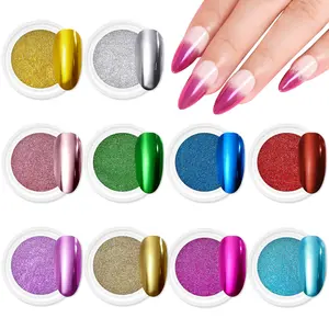 Makartt Chrome Nail Powder Kit, 10 Colors Metallic Chrome Powder, Mirror Effect Iridescent Powders Nail Chrome Powder Pigment for Nail Art Decoration Manicure Pedicure Use(0.5g/Jar) Acrylic Gel
