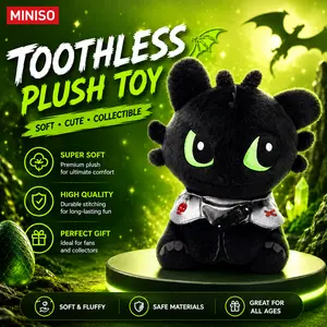 MINISO How to Train Your Dragon Toothless Sitting Plush Toy, Cute Soft Stuffed Night Fury Dragon Doll, Cuddly Collectible Gift for Kids’ Fans