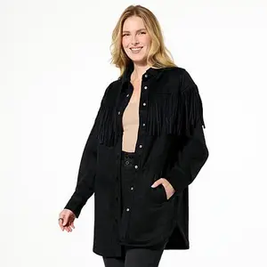 DG2 by Diane Gilman Faux Suede Fringe Car Coat
