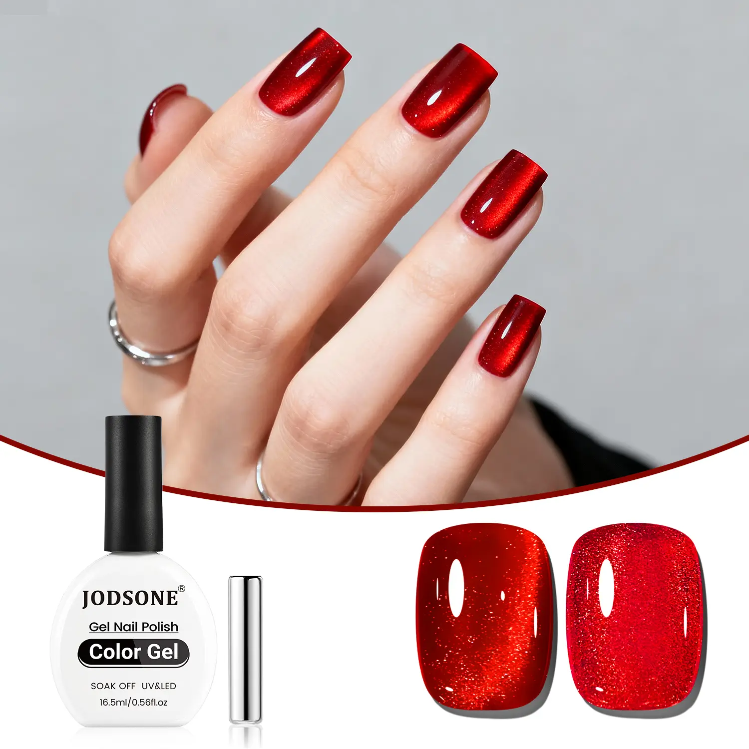 JODSONE 16.5ml Red Cat Eye Gel Polish Soak-Off LED Cure for Salon-Level Manicure DIY at Home