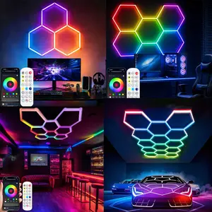 RGB 3/5/8/14 Hex Hexagon Lights - DIY Garage LED With Remote Control, Smart APP Lighting with Music Mode, 358 Kinds of Changes for Gym Bar Gaming Room Garage Lighting Basement,24 Pack