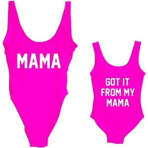 Family Matching Mother Child Letter Print Swimsuit Monokini Women Toldder Girl One Piece Bathing Suit Swimwear