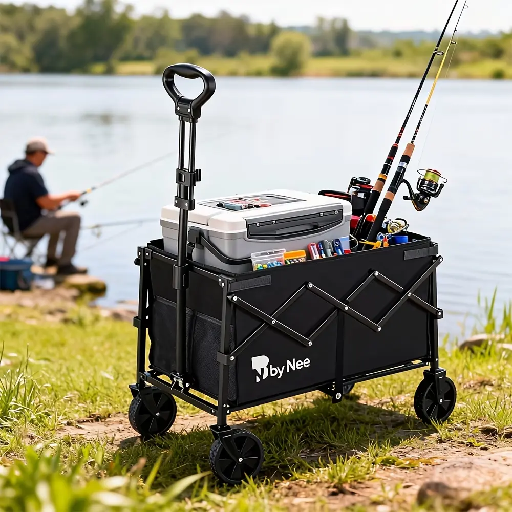 Heavy Duty Folding Wagon Cart, Collapsible Utility Wagon with All-Terrain Wheels, Large Capacity Outdoor Pull Wagon for Camping, Shopping, Garden, Beach & Sports