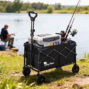 Heavy Duty Folding Wagon Cart, Collapsible Utility Wagon with All-Terrain Wheels, Large Capacity Outdoor Pull Wagon for Camping, Shopping, Garden, Beach & Sports